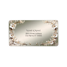 Ornate White Floral Frame Address Label