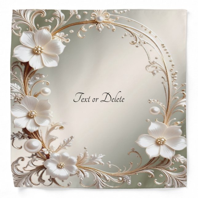 Ornate White Floral Frame Bandana (Front)