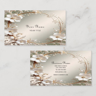 Ornate White Floral Frame Business Card