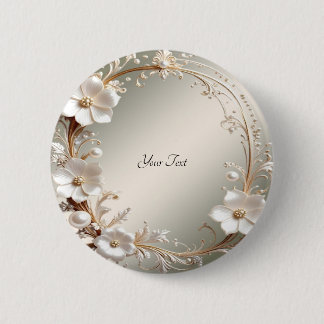 Ornate White Floral Frame Button