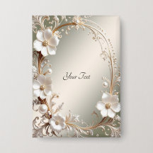 Ornate White Floral Frame Button