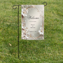 Ornate White Floral Frame Garden Flag