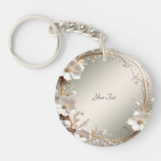 Ornate White Floral Frame Keychain