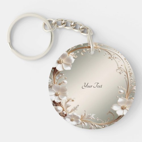Ornate White Floral Frame Keychain