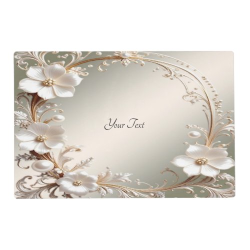 Ornate White Floral Frame Laminated Placemat
