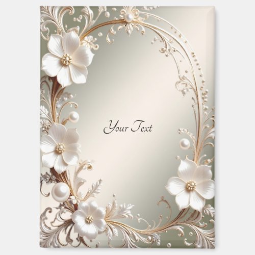 Ornate White Floral Frame Magnet