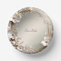 Ornate White Floral Frame Paper Bowls