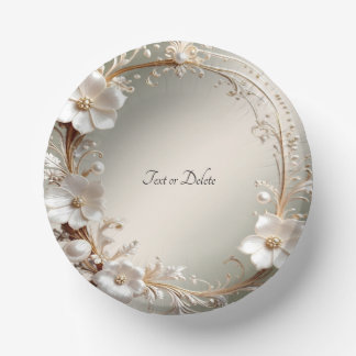 Ornate White Floral Frame Paper Bowls
