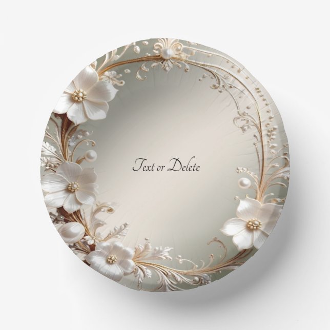 Ornate White Floral Frame Paper Bowls (Front)