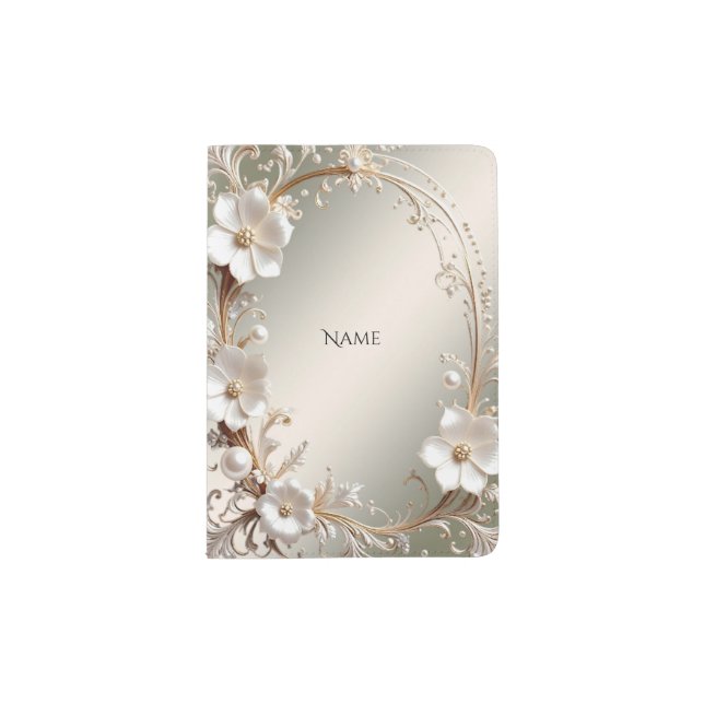 Ornate White Floral Frame Passport Holder (Front)