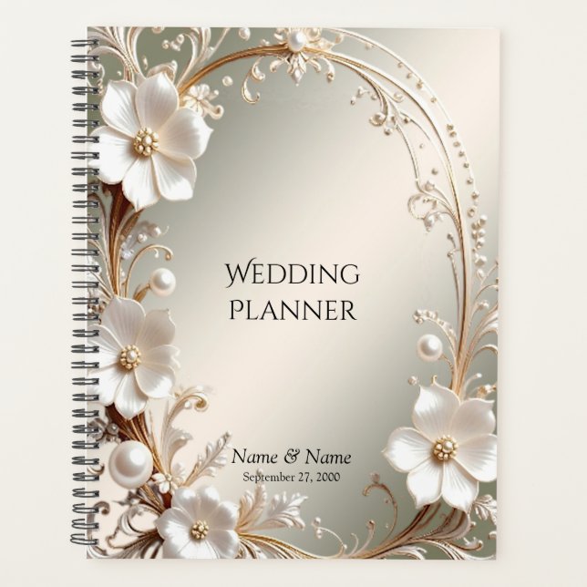 Ornate White Floral Frame Planner (Front)