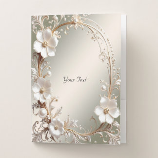 Ornate White Floral Frame Pocket Folder