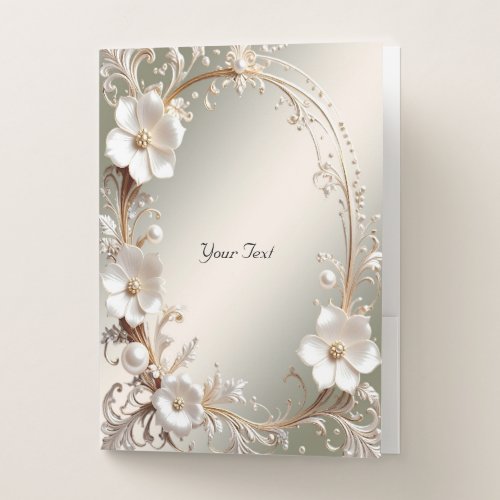 Ornate White Floral Frame Pocket Folder