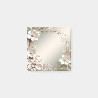 Ornate White Floral Frame Post it Notes