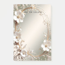 Ornate White Floral Frame Post it Notes