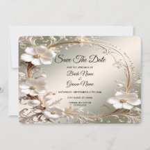 Ornate White Floral Frame Save The Date