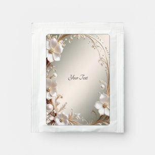 Ornate White Floral Frame Tea Bag Drink Mix