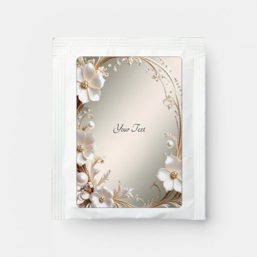 Ornate White Floral Frame Tea Bag Drink Mix