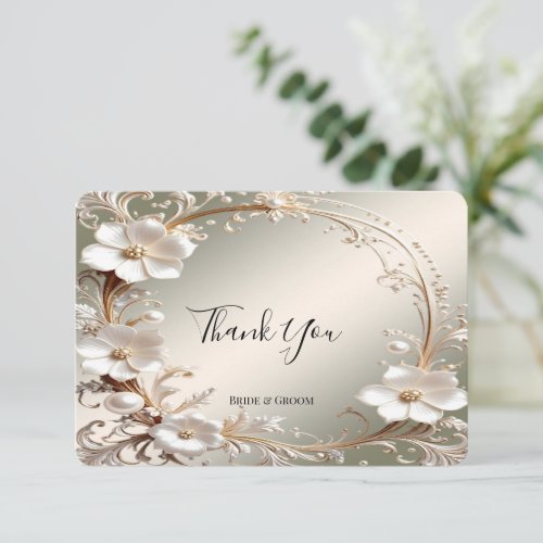 Ornate White Floral Frame Thank You Card