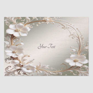 Ornate White Floral Frame Tissue Paper