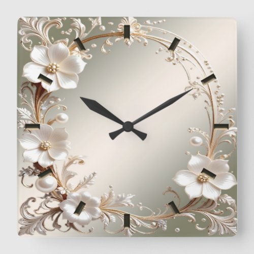 Ornate White Floral Frame Wall Clock