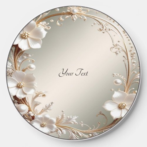 Ornate White Floral Frame Wireless Charger