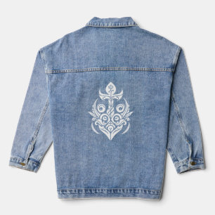 Ornate white floral nautical boat anchor denim jacket