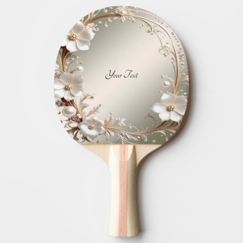 Ornate White Floral Ping Pong Paddle