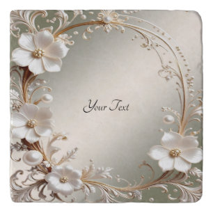 Ornate White Floral Trivet