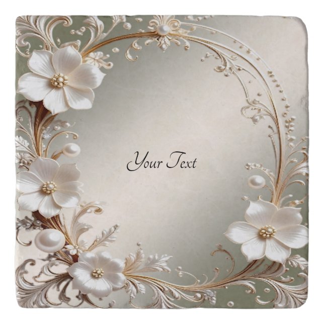 Ornate White Floral Trivet (Front)