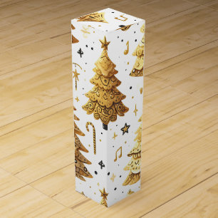 ORNATE WHITE & GOLD HOLIDAY CHRISTMAS TREES WINE BOX