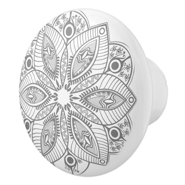 Ornate White & Gray Circle Lace Ceramic Knob (Right)