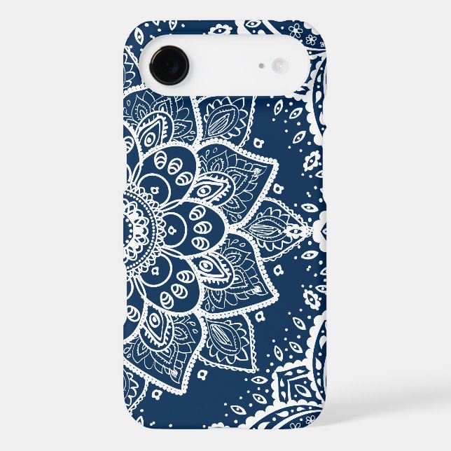 Ornate White Mandala On Navy Blue Case-Mate iPhone Case (Back)