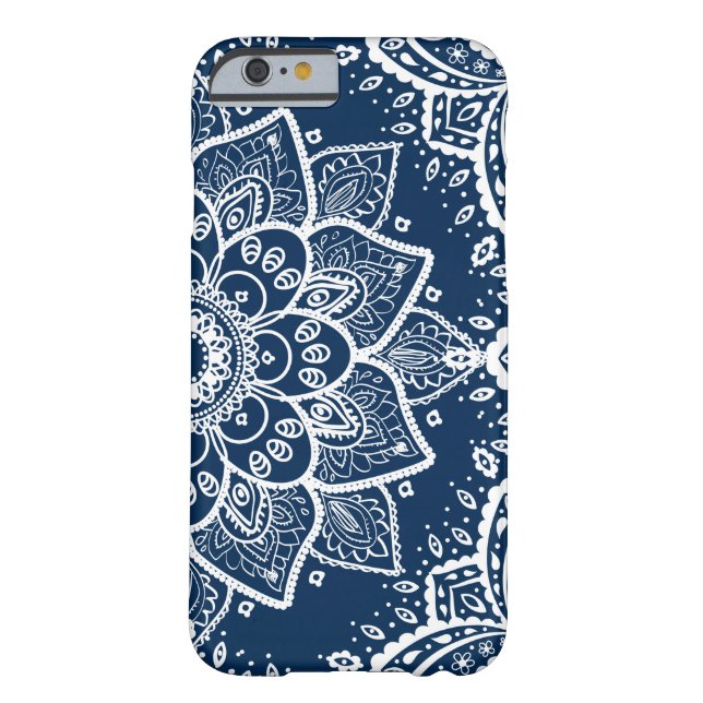 Ornate White Mandala On Navy Blue Case-Mate iPhone Case (Back)