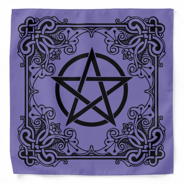Ornate Wicca Pentacle Purple Altar Cloth Bandana (Front)