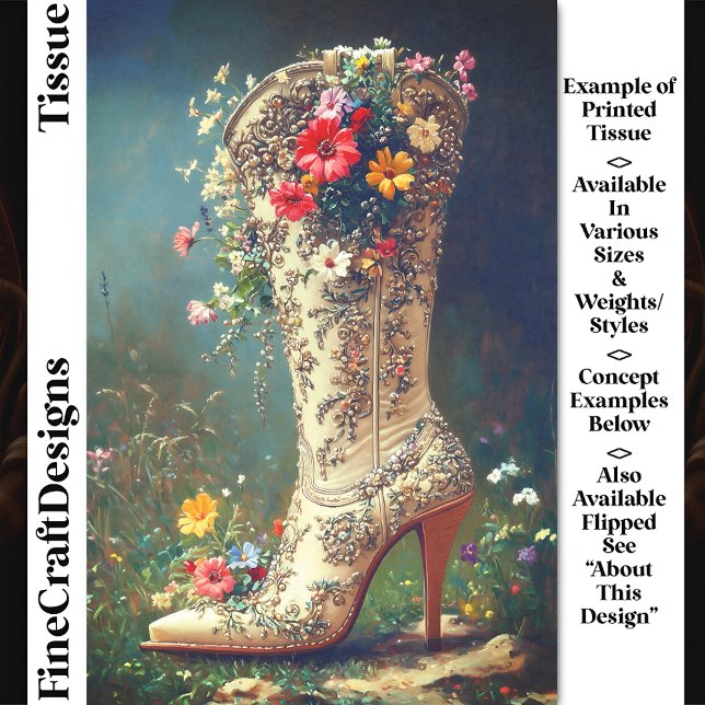 Ornate Wildflower Cowgirl Boot DG1LF Decoupage Tissue Paper (Creator Uploaded)