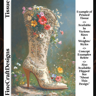 Ornate Wildflower Cowgirl Boot DG1R Decoupage Tissue Paper