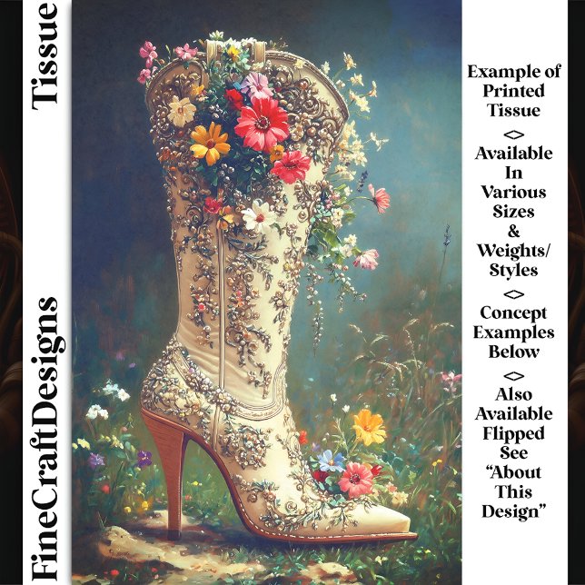 Ornate Wildflower Cowgirl Boot DG1RF Decoupage Tissue Paper (Creator Uploaded)