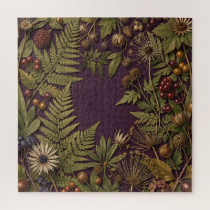 Ornate Wildflower Fern Berry Dark Purple Botanical Jigsaw Puzzle