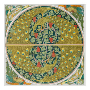 Ornate William Morris Style Peacock Grapevine Art