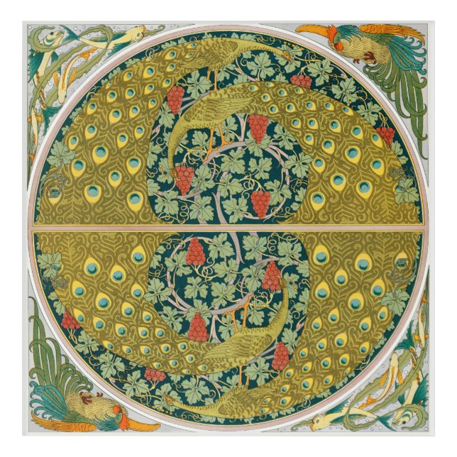 Ornate William Morris Style Peacock Grapevine Art (Front)
