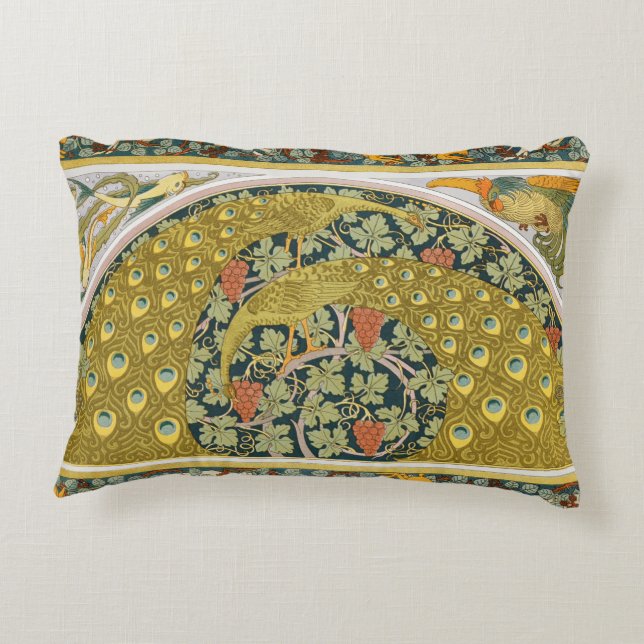 Ornate William Morris Style Peacock Grapevine Art Accent Pillow (Back)