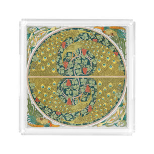 Ornate William Morris Style Peacock Grapevine Art Acrylic Tray