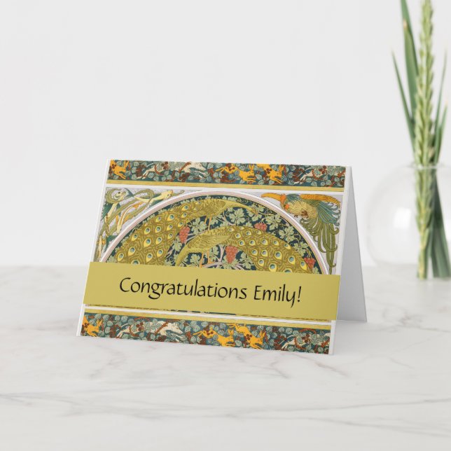 Ornate William Morris Style Peacock Grapevine Art Card (Front)