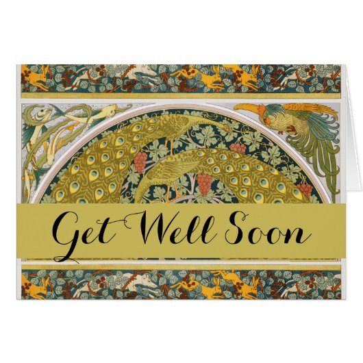 Ornate William Morris Style Peacock Grapevine Art Cards (Front Horizontal)
