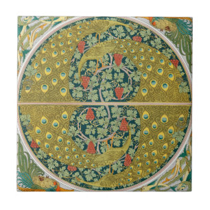 Ornate William Morris Style Peacock Grapevine Art Ceramic Tile