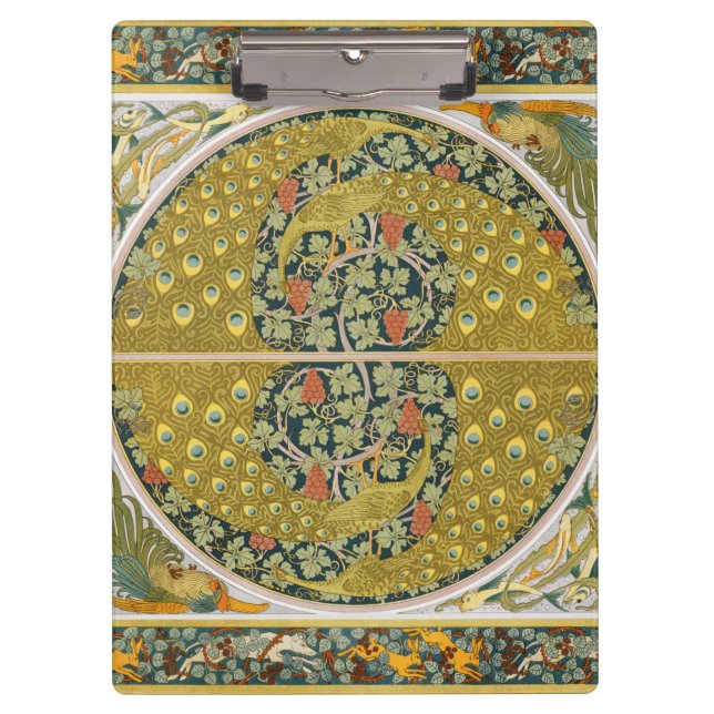 Ornate William Morris Style Peacock Grapevine Art Clipboard (Front)