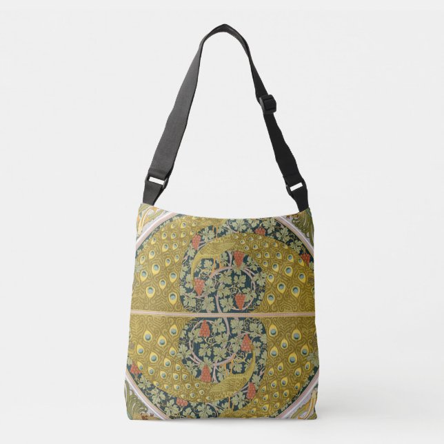 Ornate William Morris Style Peacock Grapevine Art Crossbody Bag (Front)
