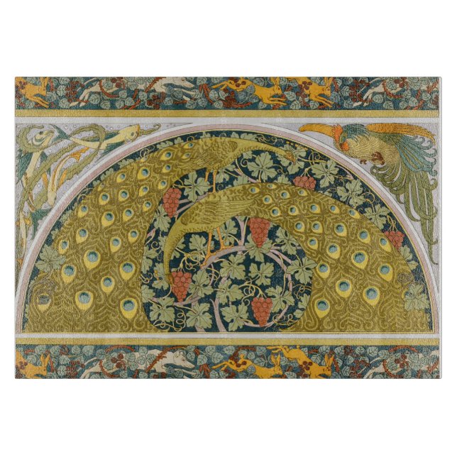 Ornate William Morris Style Peacock Grapevine Art Cutting Board (Front)