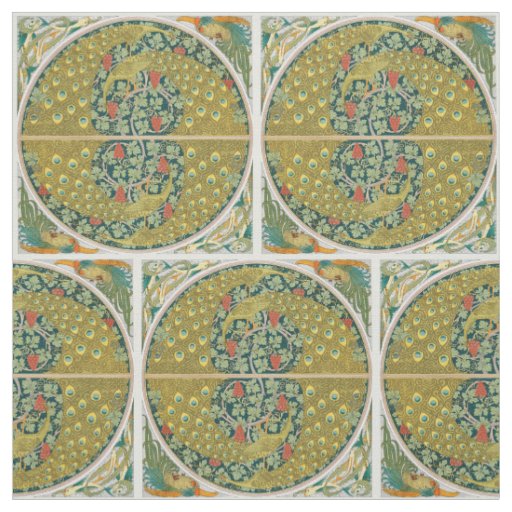 Ornate William Morris Style Peacock Grapevine Art Fabric